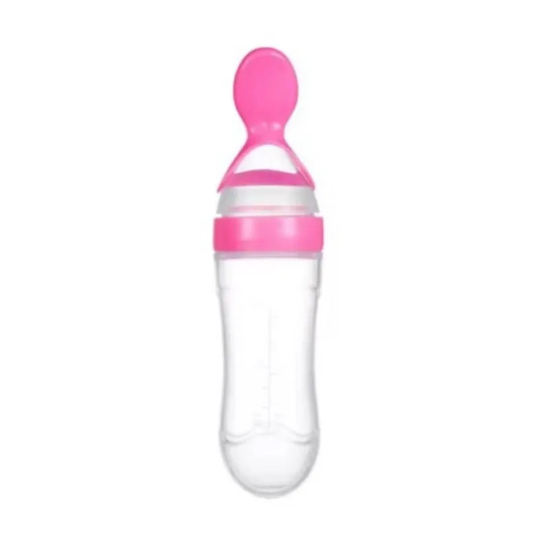 Baby Rice Cereal Spoon with Suction Cup Base – Silicone and ABS – 90 ml Capacity – 1 to 2 Yearsing Bottle Toddler Silicone Squeeze Feeding Spoon Milk Bottle Training Feeder Food Supplement Tools