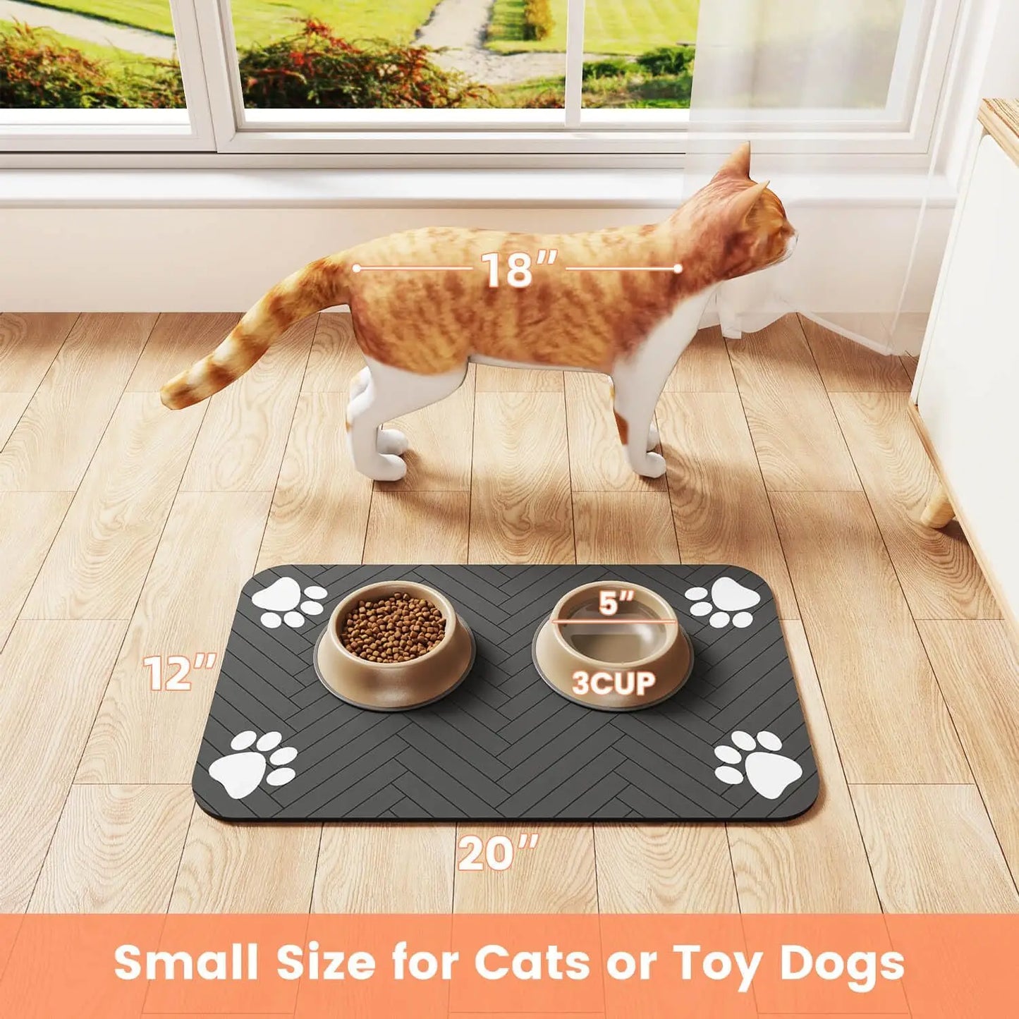 Absorbent Pet Feeding Mat with Waterproof Rubber Backing – Non-Slip Placemat for Dog and Cat Bowls