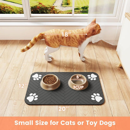 Absorbent Pet Feeding Mat with Waterproof Rubber Backing – Non-Slip Placemat for Dog and Cat Bowls