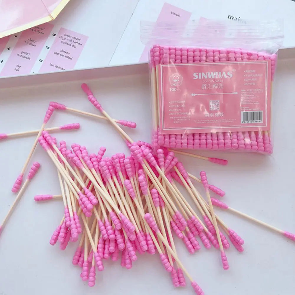 100pcs Pink Cotton Swabs – Micro Disposable Soft Cotton Cleaning Sticks, 7.5cm / 10cm