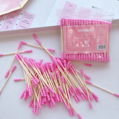 100pcs Pink Cotton Swabs – Micro Disposable Soft Cotton Cleaning Sticks, 7.5cm / 10cm