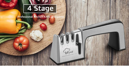 4-Stage Knife and Scissors Sharpener – Non-Slip Base, Ergonomic Handle, Diamond & Ceramic Slots