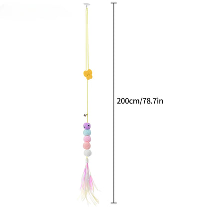 Interactive Hanging Cat Toy – Feather & Bell Teaser on Elastic Rope – 1.8m Adjustable Length