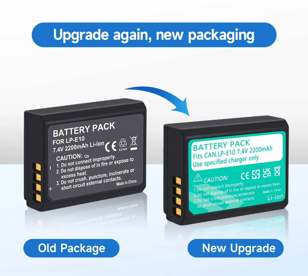 Rechargeable Camera Battery – LP-E10 Type, 7.4V 2200mAh, Compatible with Canon EOS DSLR Models