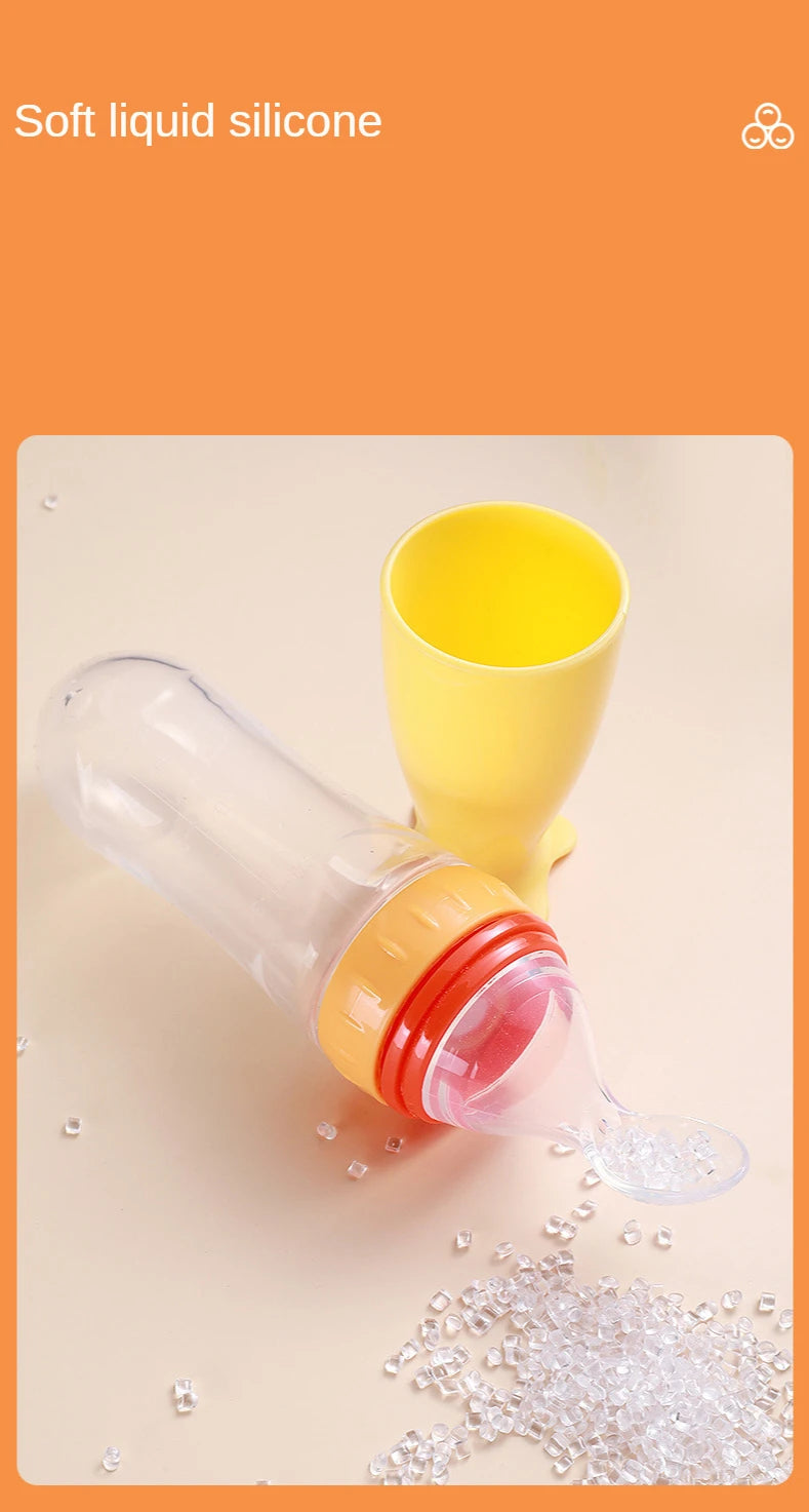 Baby Rice Cereal Spoon with Suction Cup Base – Silicone and ABS – 90 ml Capacity – 1 to 2 Yearsing Bottle Toddler Silicone Squeeze Feeding Spoon Milk Bottle Training Feeder Food Supplement Tools