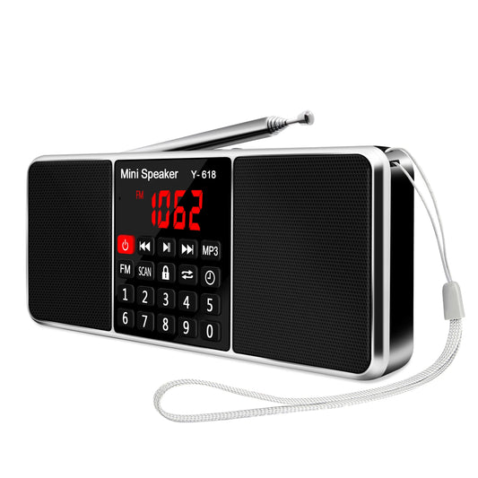 Portable FM Radio with MP3 Player – USB/TF Card Support, Dual Speakers, LED Display, Rechargeable Battery