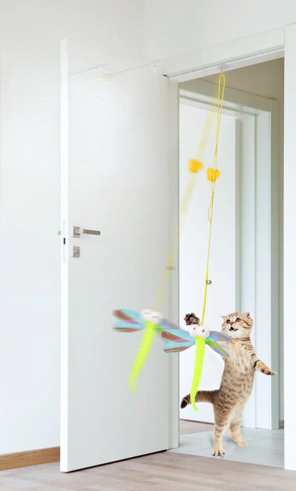 Interactive Hanging Cat Toy – Feather & Bell Teaser on Elastic Rope – 1.8m Adjustable Length