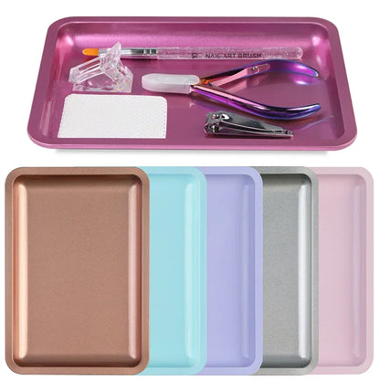 Stainless Steel Nail Art Storage Tray – Durable Cosmetic Manicure Tool