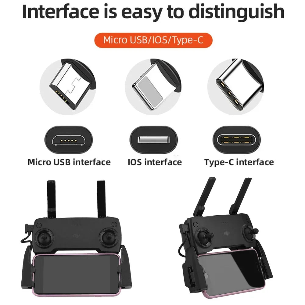 Drone Remote Control Data Cable – Type-C, Micro USB, Lightning – 15cm & 30cm for Mobile/Tablet Connection