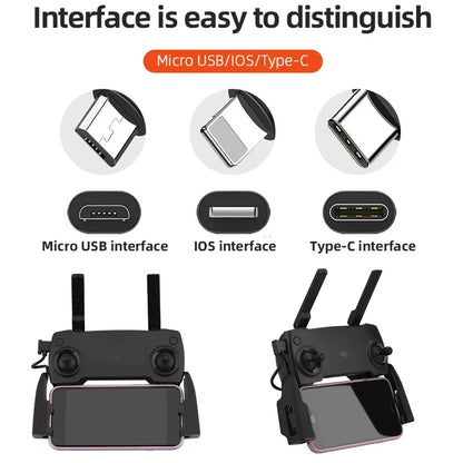 Drone Remote Control Data Cable – Type-C, Micro USB, Lightning – 15cm & 30cm for Mobile/Tablet Connection