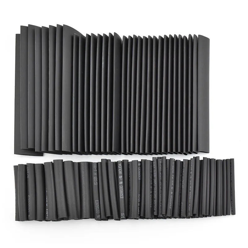 127-Piece Heat Shrink Tubing Kit – Black, 7 Sizes, Flame Retardant, 2:1 Shrink Ratio
