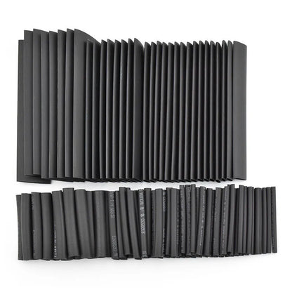 127-Piece Heat Shrink Tubing Kit – Black, 7 Sizes, Flame Retardant, 2:1 Shrink Ratio