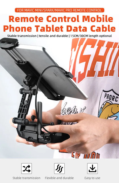 Drone Remote Control Data Cable – Type-C, Micro USB, Lightning – 15cm & 30cm for Mobile/Tablet Connection