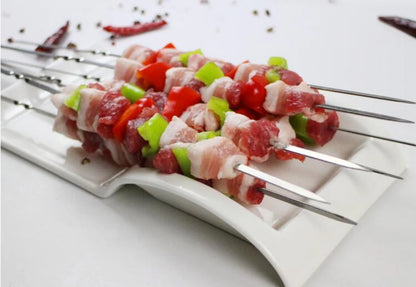 15-Pack Stainless Steel BBQ Skewers – 35cm Flat Reusable Grill Sticks for Meat, Vegetables, Camping
