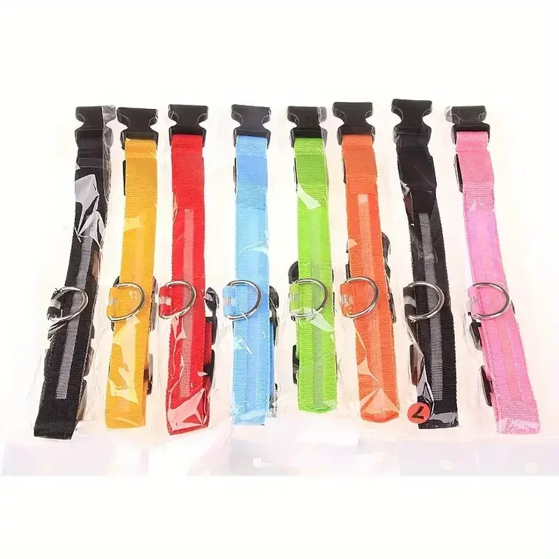 LED Light-Up Dog Collar – Adjustable Nylon Safety Collar with Battery – XS to XL Sizes