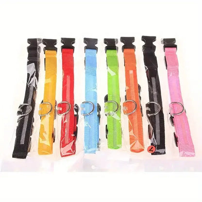 LED Light-Up Dog Collar – Adjustable Nylon Safety Collar with Battery – XS to XL Sizes