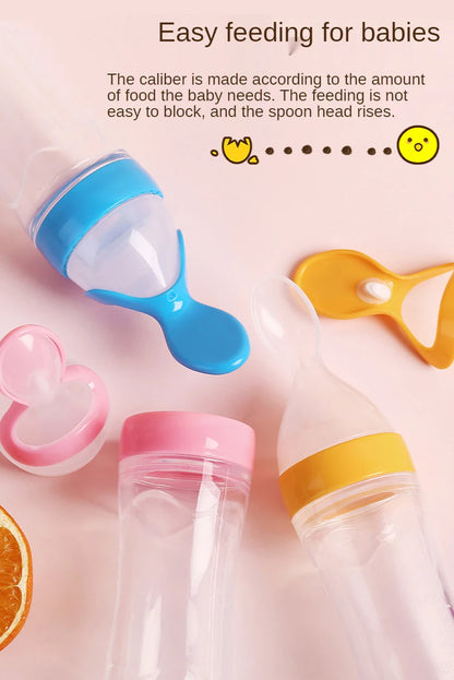 Baby Rice Cereal Spoon with Suction Cup Base – Silicone and ABS – 90 ml Capacity – 1 to 2 Yearsing Bottle Toddler Silicone Squeeze Feeding Spoon Milk Bottle Training Feeder Food Supplement Tools