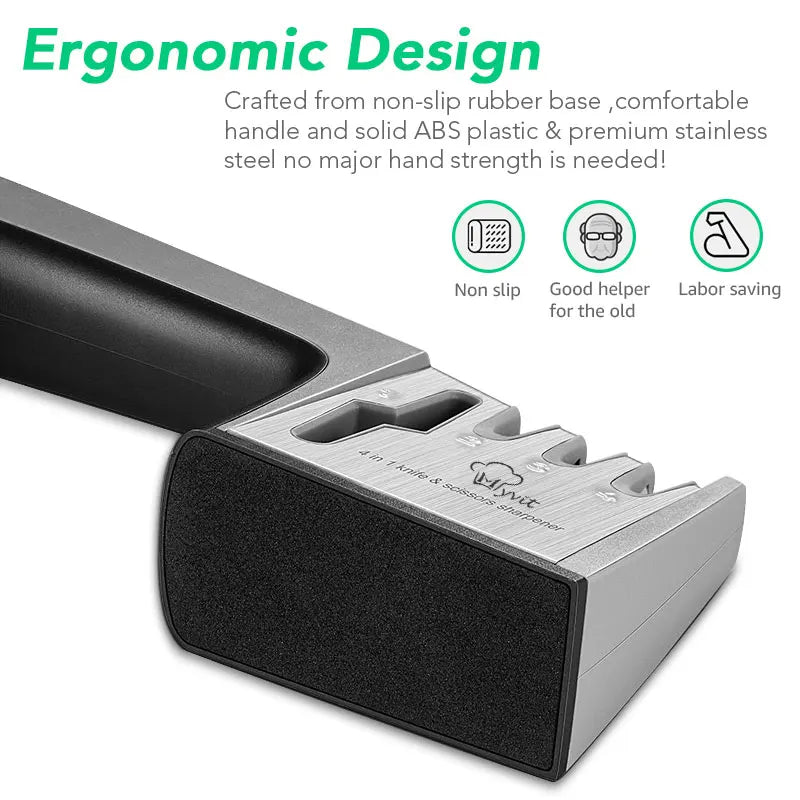 4-Stage Knife and Scissors Sharpener – Non-Slip Base, Ergonomic Handle, Diamond & Ceramic Slots