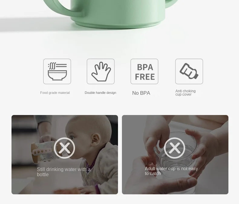 Baby Feeding Cups Kid Le150ml Baby Drinking Cup with Handle – Solid Color PP Plastic with Silicone Seal, Suitable for Ages 7 to 12 Yearsarning Drinking Cup with Double Handle Flip Lid Leakproof Infants Water Cups Bottle BPA Free with Lid