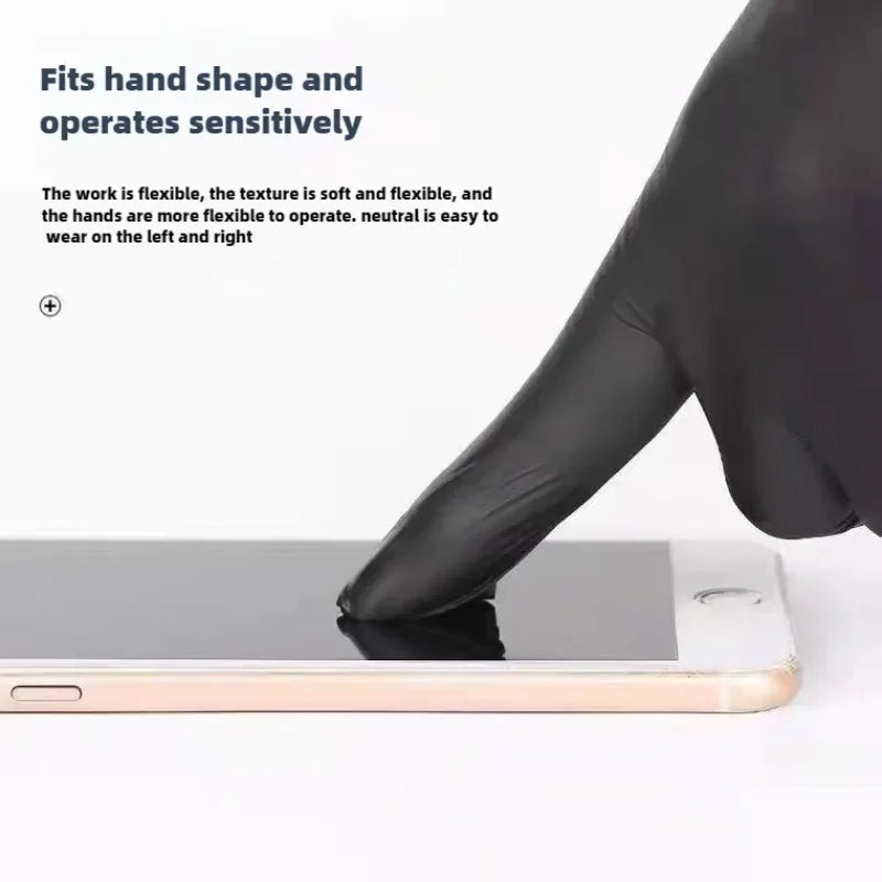 Black Nitrile Disposable Gloves – Powder-Free, Touch Screen Compatible, Waterproof – 100pcs Box
