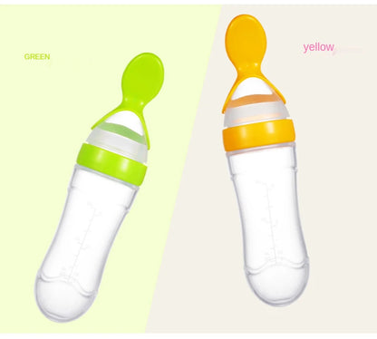 Baby Rice Cereal Spoon with Suction Cup Base – Silicone and ABS – 90 ml Capacity – 1 to 2 Yearsing Bottle Toddler Silicone Squeeze Feeding Spoon Milk Bottle Training Feeder Food Supplement Tools