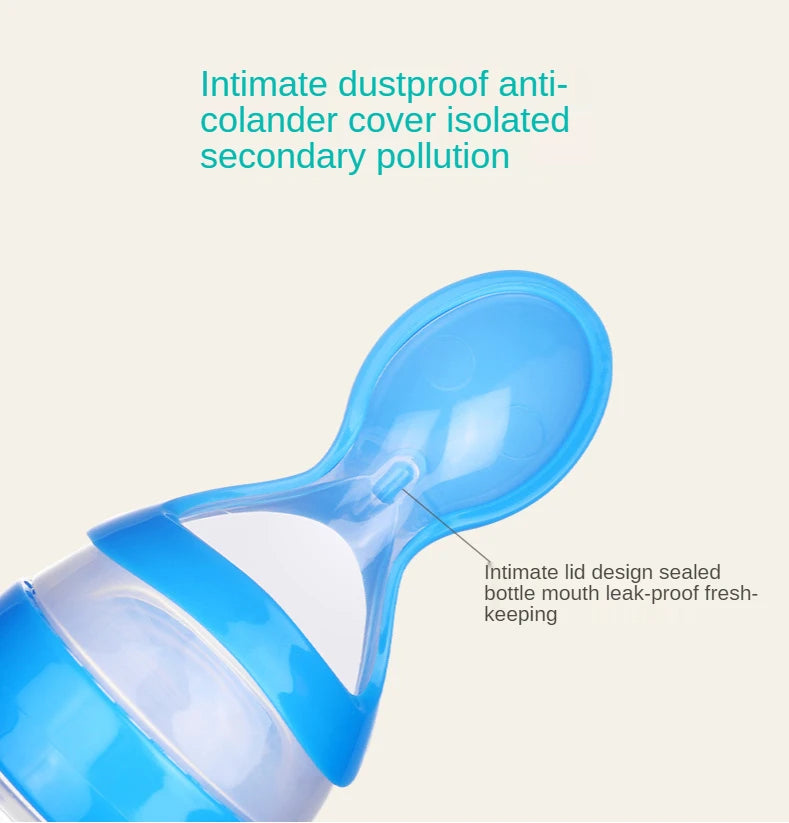 Baby Rice Cereal Spoon with Suction Cup Base – Silicone and ABS – 90 ml Capacity – 1 to 2 Yearsing Bottle Toddler Silicone Squeeze Feeding Spoon Milk Bottle Training Feeder Food Supplement Tools