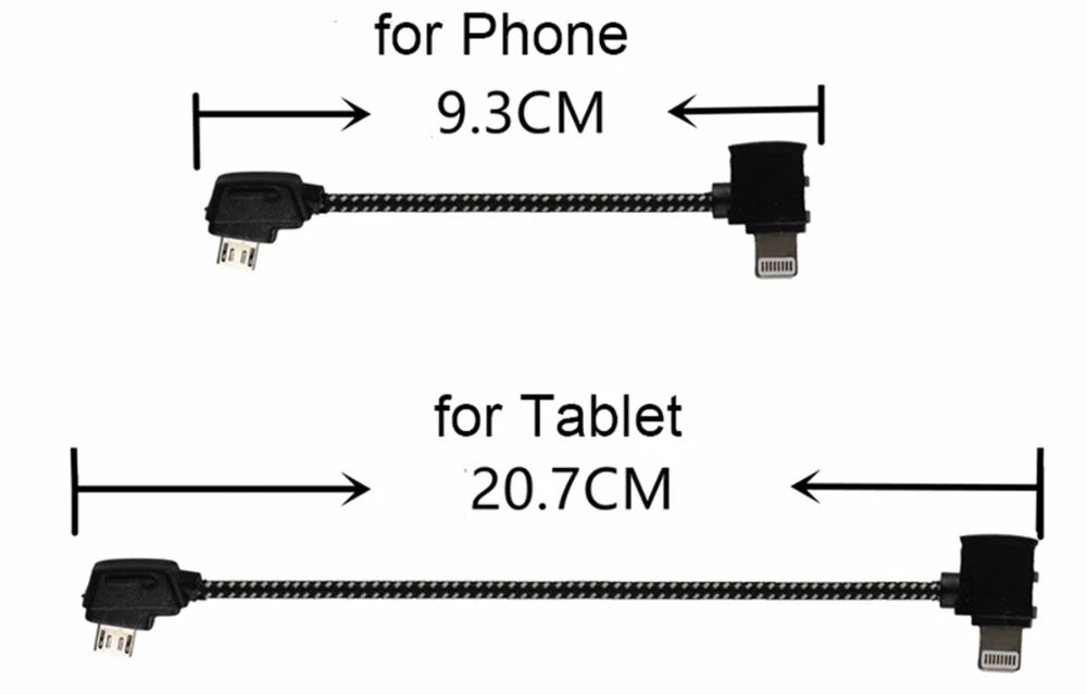 Drone Remote Control Data Cable – Type-C, Micro USB, Lightning – 15cm & 30cm for Mobile/Tablet Connection