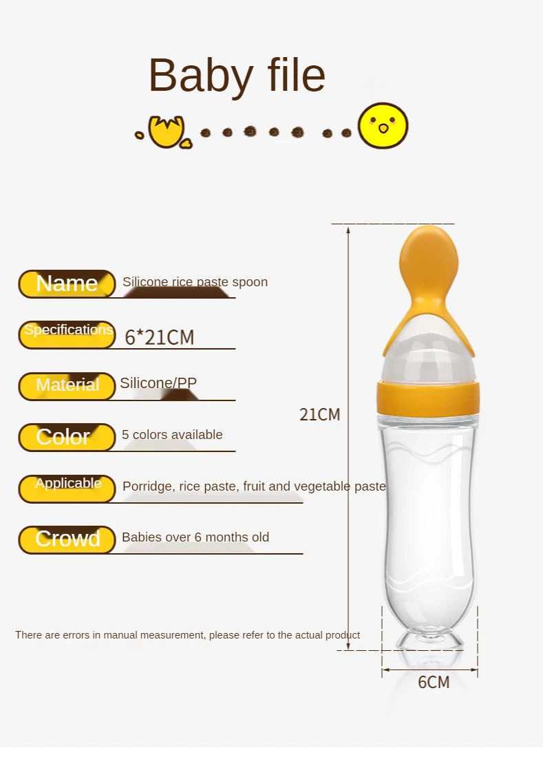 Baby Rice Cereal Spoon with Suction Cup Base – Silicone and ABS – 90 ml Capacity – 1 to 2 Yearsing Bottle Toddler Silicone Squeeze Feeding Spoon Milk Bottle Training Feeder Food Supplement Tools