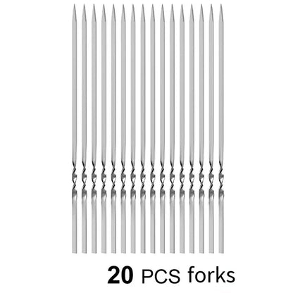 15-Pack Stainless Steel BBQ Skewers – 35cm Flat Reusable Grill Sticks for Meat, Vegetables, Camping