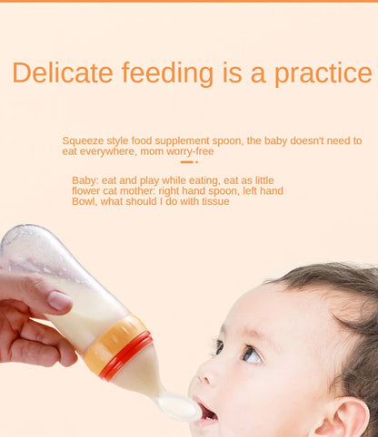 Baby Rice Cereal Spoon with Suction Cup Base – Silicone and ABS – 90 ml Capacity – 1 to 2 Yearsing Bottle Toddler Silicone Squeeze Feeding Spoon Milk Bottle Training Feeder Food Supplement Tools