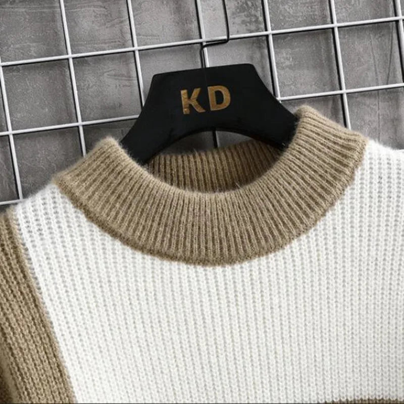 Men's Casual Patchwork Sweater - Warm Pullovers