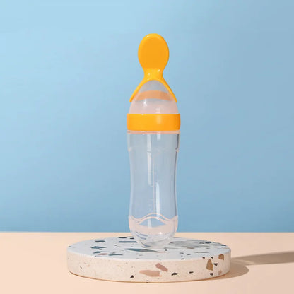Baby Rice Cereal Spoon with Suction Cup Base – Silicone and ABS – 90 ml Capacity – 1 to 2 Yearsing Bottle Toddler Silicone Squeeze Feeding Spoon Milk Bottle Training Feeder Food Supplement Tools