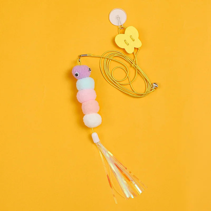 Interactive Hanging Cat Toy – Feather & Bell Teaser on Elastic Rope – 1.8m Adjustable Length