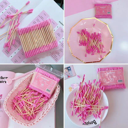 100pcs Pink Cotton Swabs – Micro Disposable Soft Cotton Cleaning Sticks, 7.5cm / 10cm