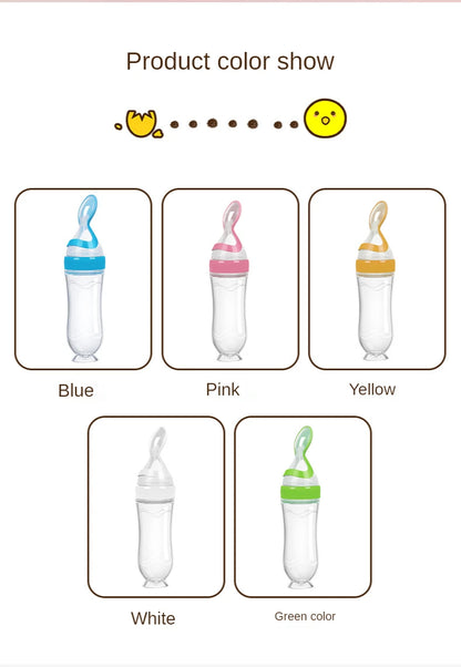 Baby Rice Cereal Spoon with Suction Cup Base – Silicone and ABS – 90 ml Capacity – 1 to 2 Yearsing Bottle Toddler Silicone Squeeze Feeding Spoon Milk Bottle Training Feeder Food Supplement Tools