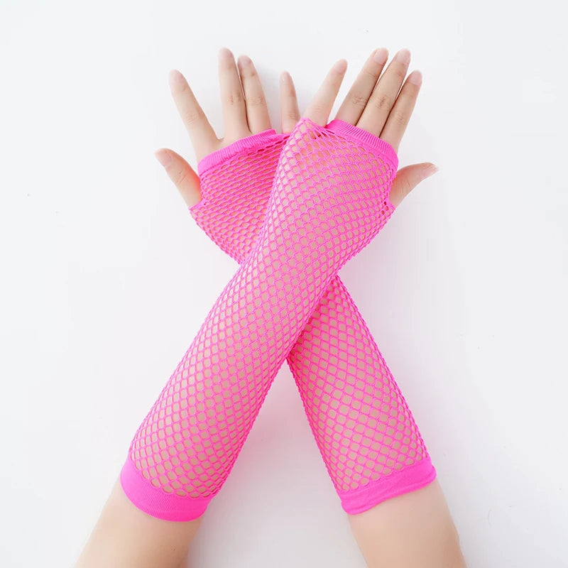 New Fashion Neon Fishnet Fingerless Long Gloves