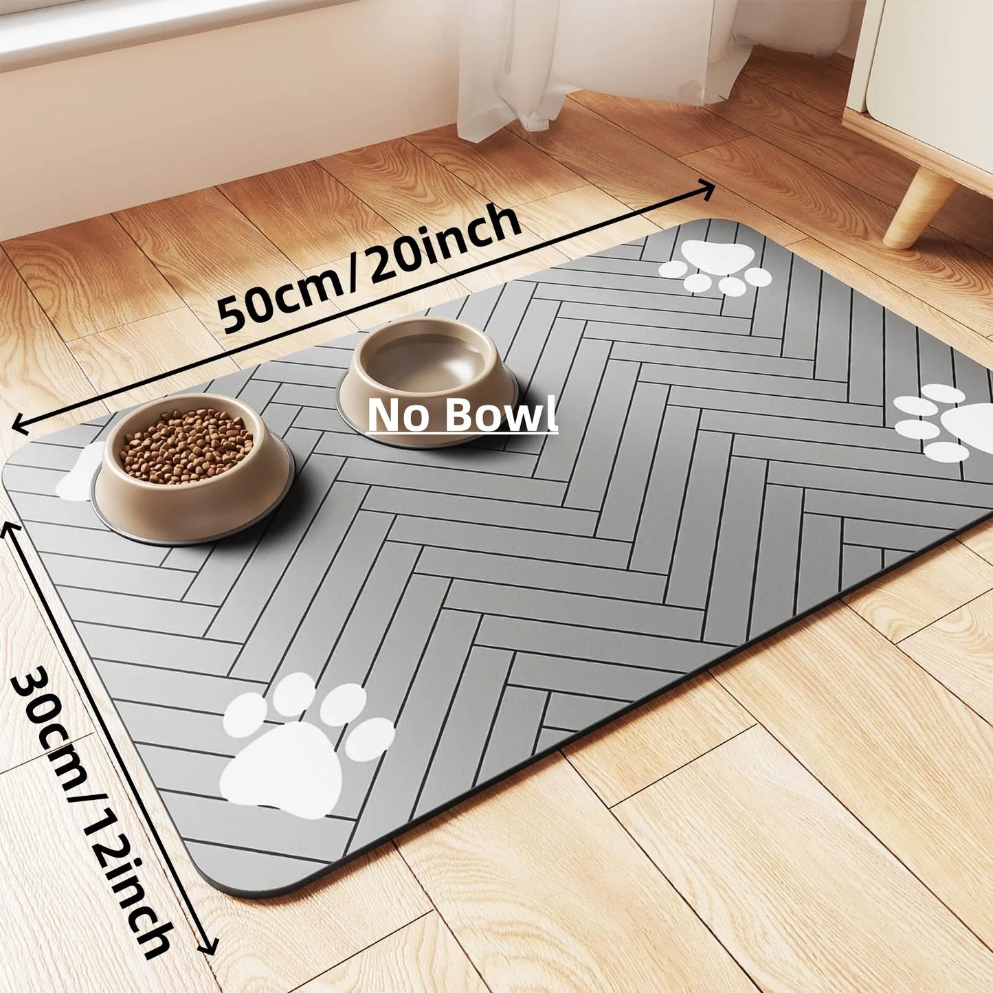 Absorbent Pet Feeding Mat with Waterproof Rubber Backing – Non-Slip Placemat for Dog and Cat Bowls