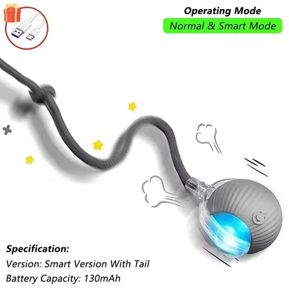 Interactive Smart Cat Toy Ball – USB Rechargeable Bouncy Ball with Tail – Automatic & Obstacle-Avoiding