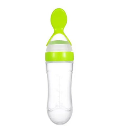 Baby Rice Cereal Spoon with Suction Cup Base – Silicone and ABS – 90 ml Capacity – 1 to 2 Yearsing Bottle Toddler Silicone Squeeze Feeding Spoon Milk Bottle Training Feeder Food Supplement Tools