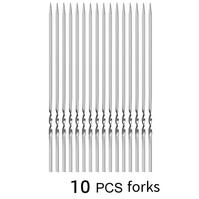 15-Pack Stainless Steel BBQ Skewers – 35cm Flat Reusable Grill Sticks for Meat, Vegetables, Camping
