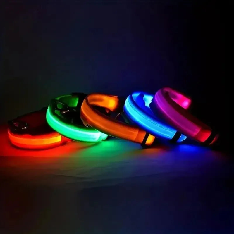 LED Light-Up Dog Collar – Adjustable Nylon Safety Collar with Battery – XS to XL Sizes