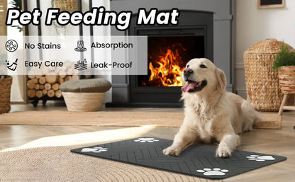 Absorbent Pet Feeding Mat with Waterproof Rubber Backing – Non-Slip Placemat for Dog and Cat Bowls