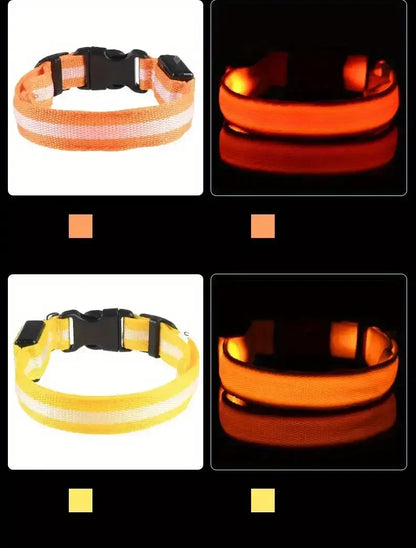 LED Light-Up Dog Collar – Adjustable Nylon Safety Collar with Battery – XS to XL Sizes