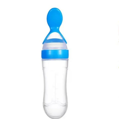 Baby Rice Cereal Spoon with Suction Cup Base – Silicone and ABS – 90 ml Capacity – 1 to 2 Yearsing Bottle Toddler Silicone Squeeze Feeding Spoon Milk Bottle Training Feeder Food Supplement Tools