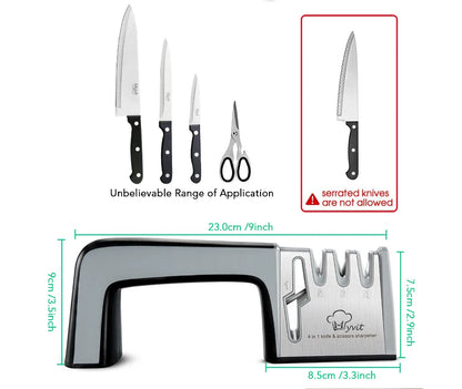 4-Stage Knife and Scissors Sharpener – Non-Slip Base, Ergonomic Handle, Diamond & Ceramic Slots