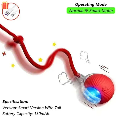 Interactive Smart Cat Toy Ball – USB Rechargeable Bouncy Ball with Tail – Automatic & Obstacle-Avoiding