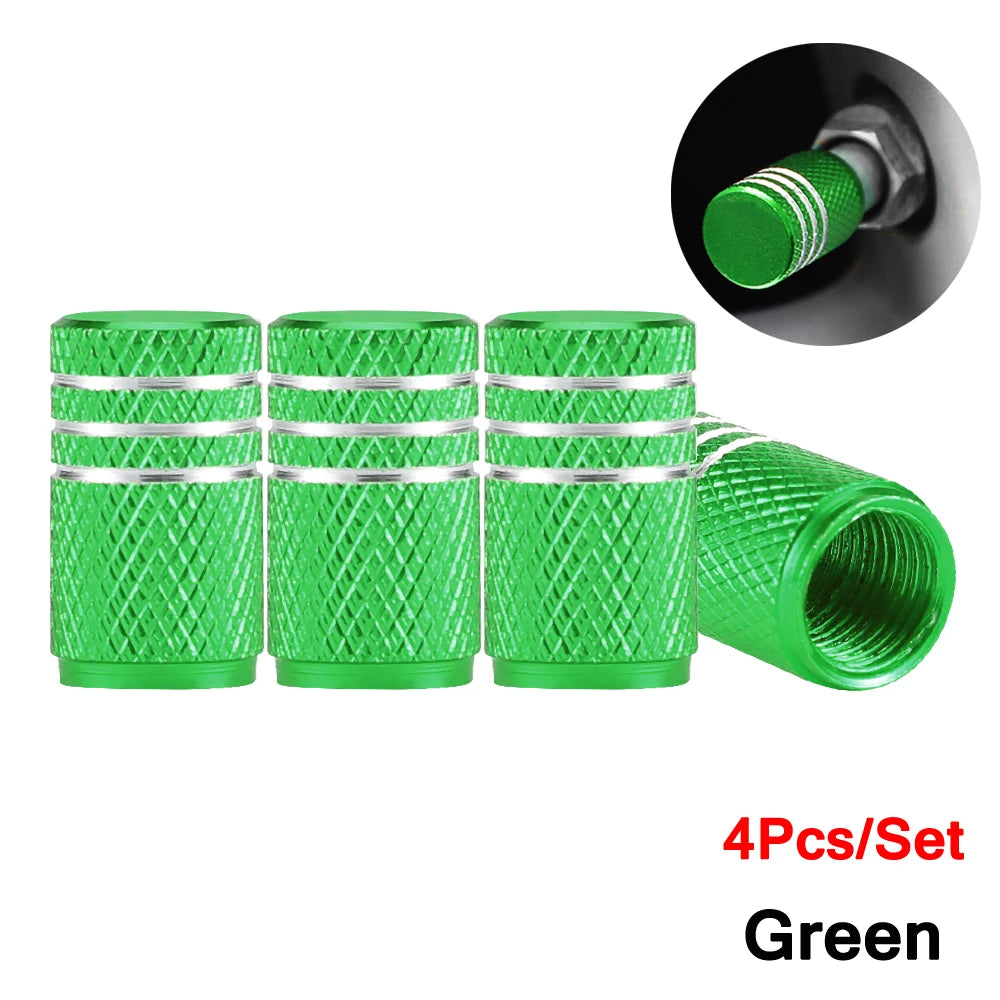 Aluminium Wheel Air Valve Covers – 4pcs Set with O-Ring Seal, Multi-Color