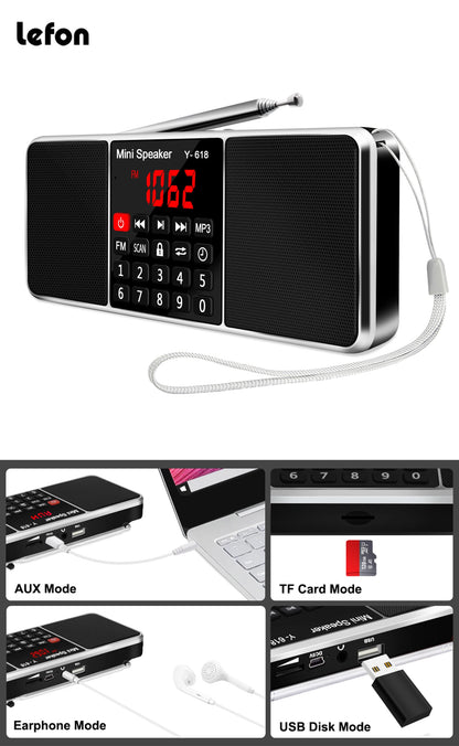 Portable FM Radio with MP3 Player – USB/TF Card Support, Dual Speakers, LED Display, Rechargeable Battery
