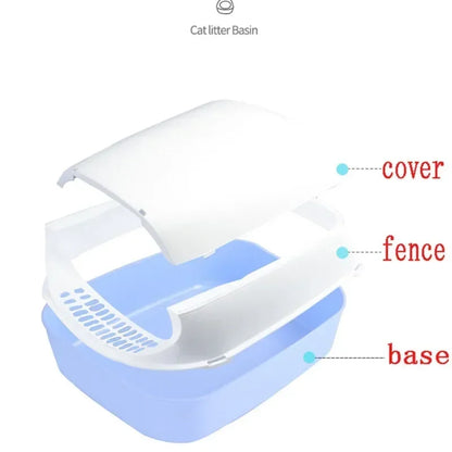 Semi-Enclosed Cat Litter Box – Splashproof, Easy-Clean Cat Toilet Tray – Multiple Sizes and Colors