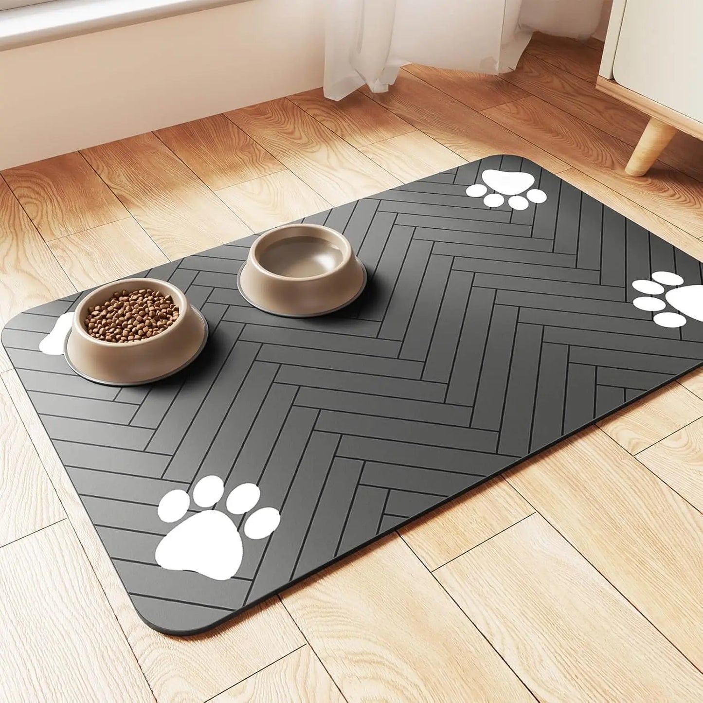 Absorbent Pet Feeding Mat with Waterproof Rubber Backing – Non-Slip Placemat for Dog and Cat Bowls